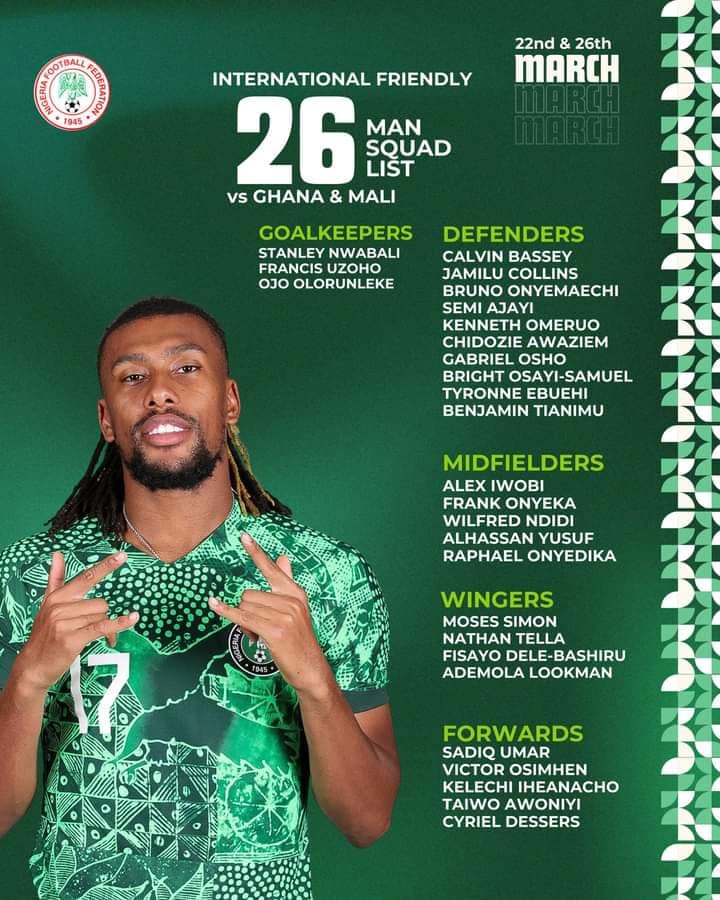 Gabriel Osho wey dey based for England, and Benjamin Tianimu wey dey based for Tanzania will join the super eagles team