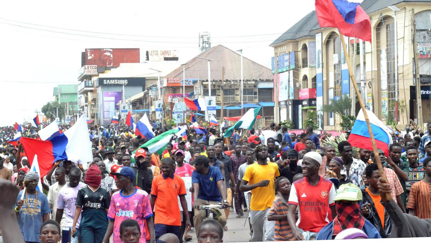 Federal Government Don Dey Vow Say Dem Go Deal With Protesters Weh Dey Carry Foreign Flags.